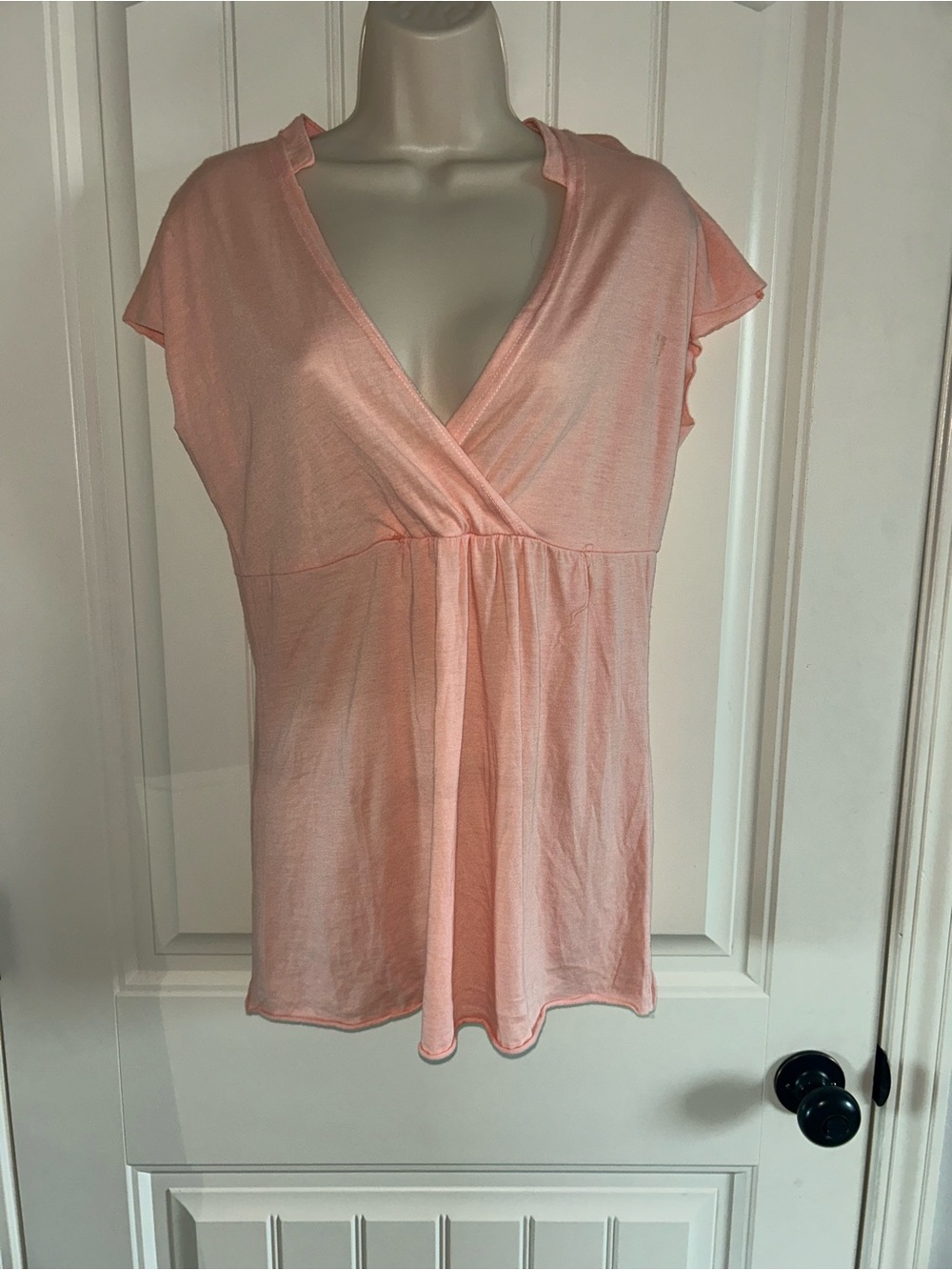 NEW Hard Tail Peach Pink Wrap-Front Short Sleeve Top Sz L